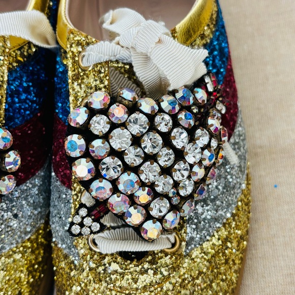 Gucci 494609 Multicolor Glitters Heart Rhinestones Sneakers Shoes w/ Dustbag/box - Picture 10 of 16